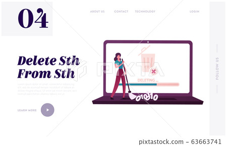 Cleaning Computer Space, Deletion of Information Landing Page Template. Tiny Female Character Sweeping Binary Code Cleaning Computer Space, Deletion of Information Landing Page Template. Tiny Female Character Sweeping Binary Code 63663741