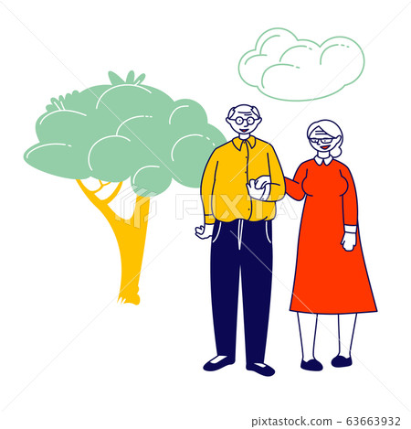 Senior Married Couple Holding Hands Stand Together on Nature Landscape Background. Elderly People Family Love 63663932