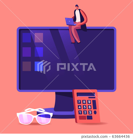 Consulting Auditor Auditing Financial Report Data of Company Balance Statement Sitting on Huge Computer Desktop 63664436