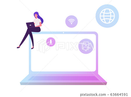 Businesswoman Working on Laptop Using Wifi Connection for Research Information, Download Files from Internet Businesswoman Working on Laptop Using Wifi Connection for Research Information, Download Files from Internet 63664591