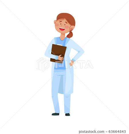 Woman Doctor in Medical Uniform Standing with Clip Board Vector Illustration Woman Doctor in Medical Uniform Standing with Clip Board Vector Illustration 63664843