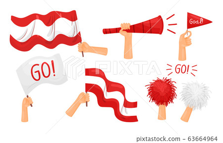 Fan Attributes and Symbols with Flag and Trumpet Vector Set 63664964