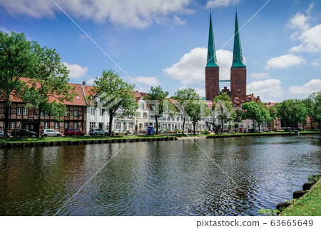 Luebeck, View of the city from river. 63665649