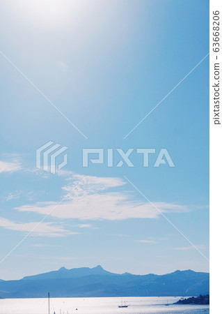 Sea view and mountains in the Mediterranean at sunset, summer vacation travel and holiday destination 63668206