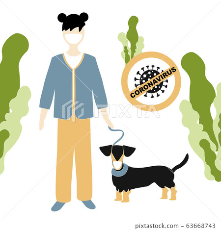 Walking with a dog in coronavirus conditions. Girl 63668743