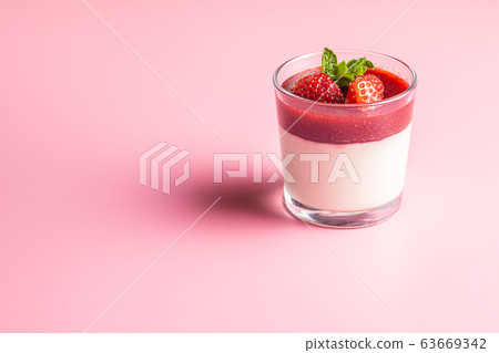 Italian dessert panna cotta with strawberries Italian dessert panna cotta with strawberries 63669342