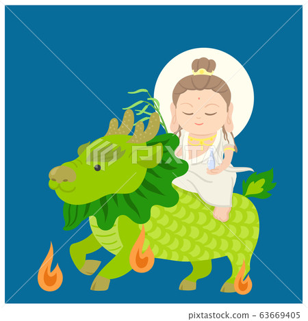 Bodhisattva and auspicious animal. Vector 63669405