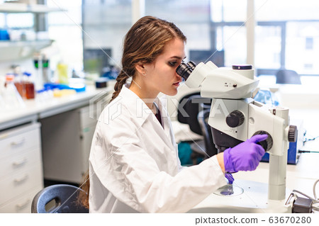 Scientist conducts study of biological material in 63670280