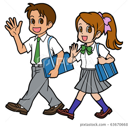 Two high school students walking in summer uniforms Two high school students walking in summer uniforms 63670668