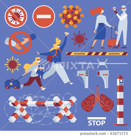 Vector set about coronavirus and borders closure. 63671573