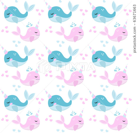 Little whale unicorn, seamless pattern, modern cartoon style. Vector illustration Little whale unicorn, seamless pattern, modern cartoon style. Vector illustration 63671663