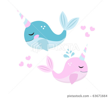 Little whale unicorn set, modern cartoon style. Vector illustration Little whale unicorn set, modern cartoon style. Vector illustration 63671664