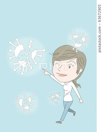 被毀壞的病毒，走的婦女的例證有希望指向向前。 63672905