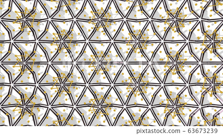 Abstract 3D background with fantasy luxury pattern of black and white triangular polygons and golden spheres 63673239