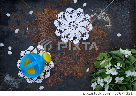 Creative top view apple tree blooming flowers Creative top view apple tree blooming flowers 63674331
