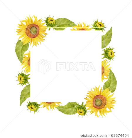 Sunflower watercolor illustration frame - Stock Illustration [63674494 ...