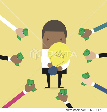 African businessman pay money for buy idea, trading. African businessman pay money for buy idea, trading. 63674716
