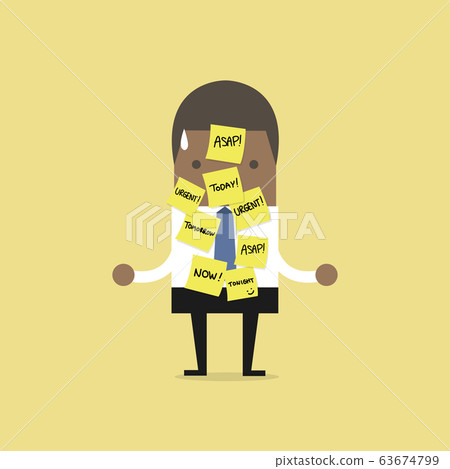 African businessman with a lot of short note for urgent work. African businessman with a lot of short note for urgent work. 63674799