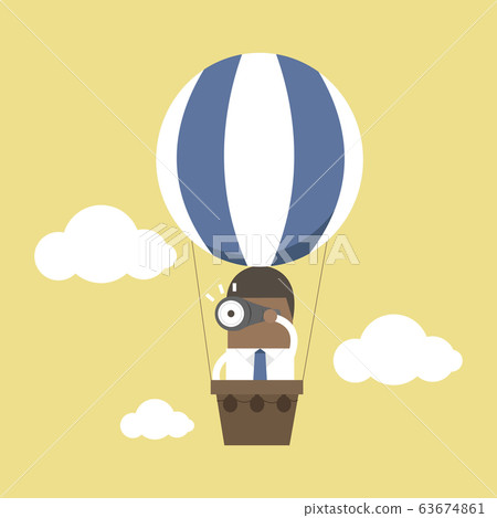 afarican_88.epsAfrican businessman look at binoculars on balloons that are floating in the sky. 63674861