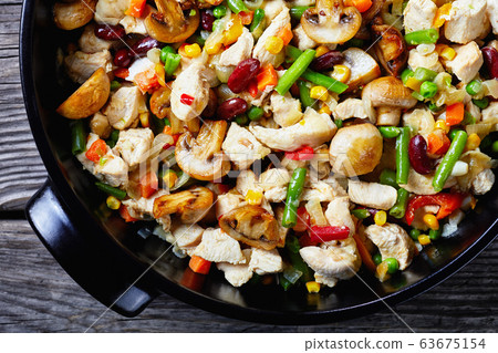 Braised Mexican vegetables corn, beans and chicken 63675154