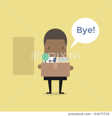 African businessman leaving his job and say Goodbye. African businessman leaving his job and say Goodbye. 63675728