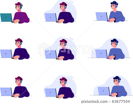 young man works at a computer vector 63677504