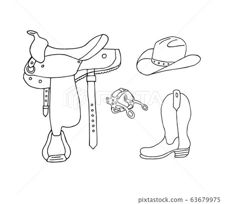 Vector set bundle of hand drawn cowboy equipment Vector set bundle of hand drawn cowboy equipment 63679975