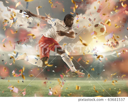 Professional sportsman caught in moment of winning and confetti flying, motion and action Professional sportsman caught in moment of winning and confetti flying, motion and action 63681537