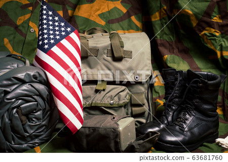 Vintage military equipment retro style Vintage military equipment retro style 63681760