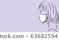 Profile of a woman wearing a mask. Simple illustration of purple background 63682594