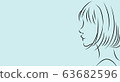 Profile of a woman wearing a mask. Light blue background simple illustration 63682596