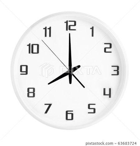 White round office clock showing eight o'clock isolated on white background. White round office clock showing eight o'clock isolated on white background. 63683724