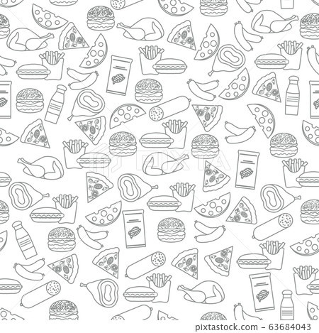 Seamless Pattern Fast Food Snack Picnic Unhealthy - Stock Illustration ...