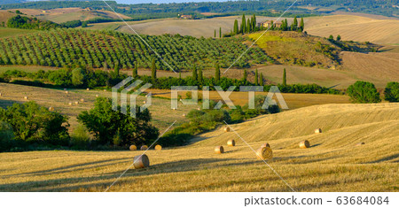 Late summer aerial landscape of valley in Tuscany Late summer aerial landscape of valley in Tuscany 63684084