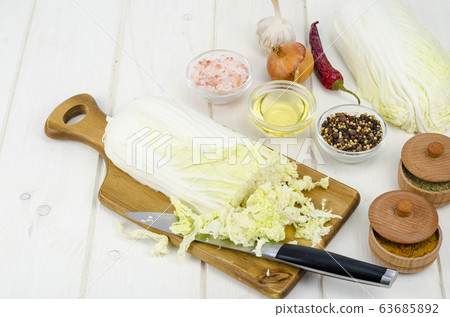 Sliced peking cabbage, spices for cooking 63685892