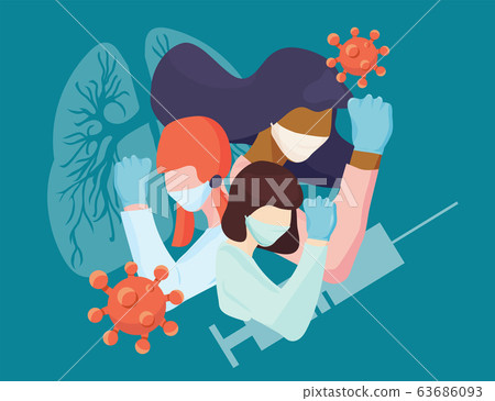 Nurses and Doctors fighting against coronavirus pandemic virus COVID-19. Nurses and doctors support. 63686093