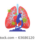 Coronavirus covid-19 icon for review report survey presentation template. Lungs with pneumonia coronavirus. 63686120