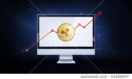 Gold ripple coin with bull stock chart. Gold ripple coin with bull stock chart. 63686697