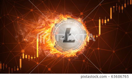 Litecoin coin in fire with bull stock chart. 63686765