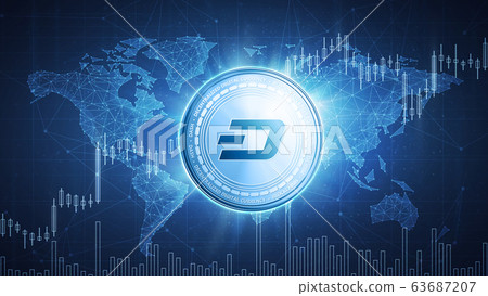 Dash coin on hud background with bull stock chart. 63687207