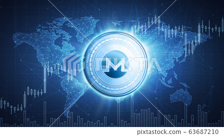 Monero coin on hud background with bull stock chart. 63687210