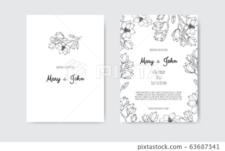 Luxury Wedding Save the Date, Invitation Navy Cards Collection with Gold Foil Flowers and Leaves and Wreath. Luxury Wedding Save the Date, Invitation Navy Cards Collection with Gold Foil Flowers and Leaves and Wreath. 63687341
