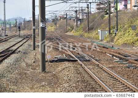 北海道室蘭市JR Washibetsu站的早春照片 北海道室蘭市JR Washibetsu站的早春照片 63687442