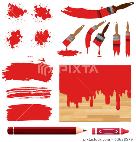 Set of watercolor painting in red with equipments Set of watercolor painting in red with equipments 63688579
