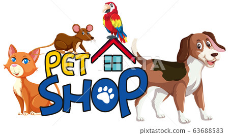 Font design for word pet shop with many animals Font design for word pet shop with many animals 63688583