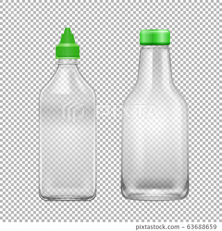 Two glass bottles with green lid on transparent 63688659
