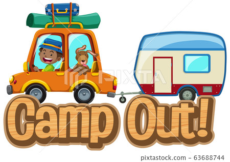 Font design for word camp out with man driving 63688744