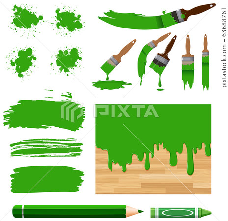 Set of watercolor painting in green with 63688761
