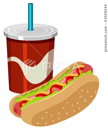 Cup of soda and hotdog on white background 63689244