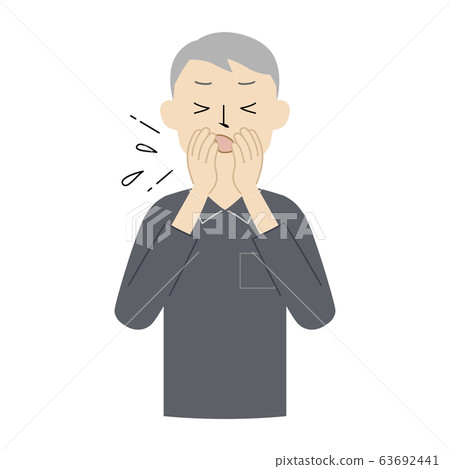 咳嗽或打噴嚏時捂著他的嘴和鼻子用他的手一個老人的插圖 63692441